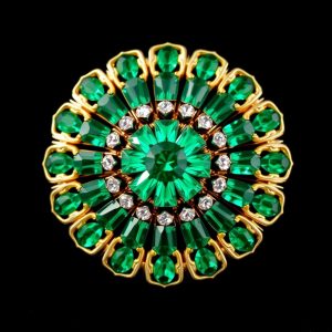 Art Deco Emerald Rhinestone Sunburst Brooch