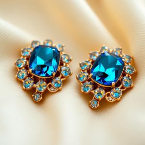 Mid-Century Aurora Borealis Blue Rhinestone Clip-On Earrings
