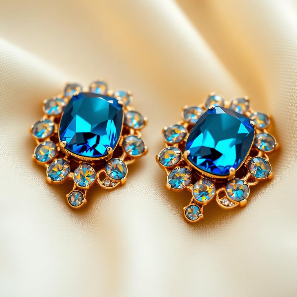 Mid-Century Aurora Borealis Blue Rhinestone Clip-On Earrings